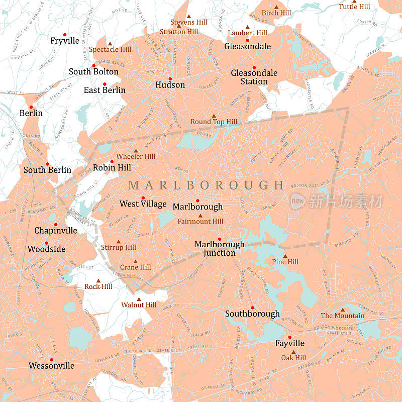 MA Middlesex Marlborough矢量路线图